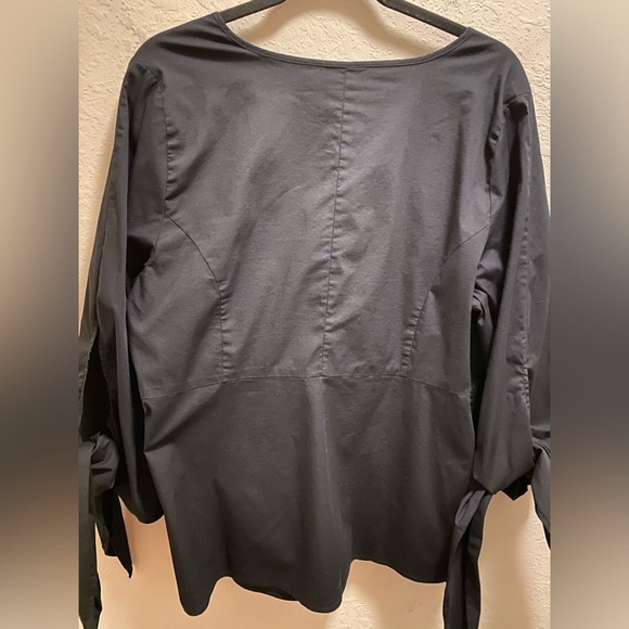 Universal Standard For J. Crew Black V-Neck Poplin Tie Cuff Sleeve Top Size XL - Picture 7 of 9